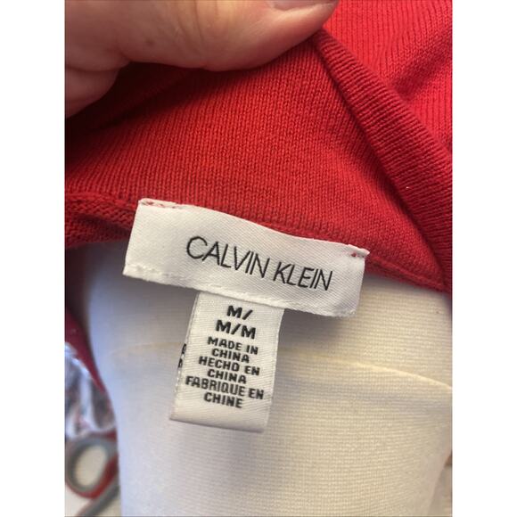 Beautiful Calvin Klein Size XL Red Pearl Neck 3/4 Sleeve Flat Knit Sweater - Picture 7 of 7